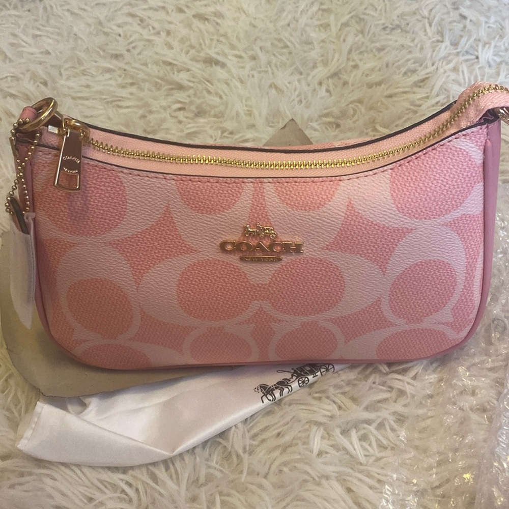 Coach Pink Signature Zip Shoulder Bag with Gold Hardware